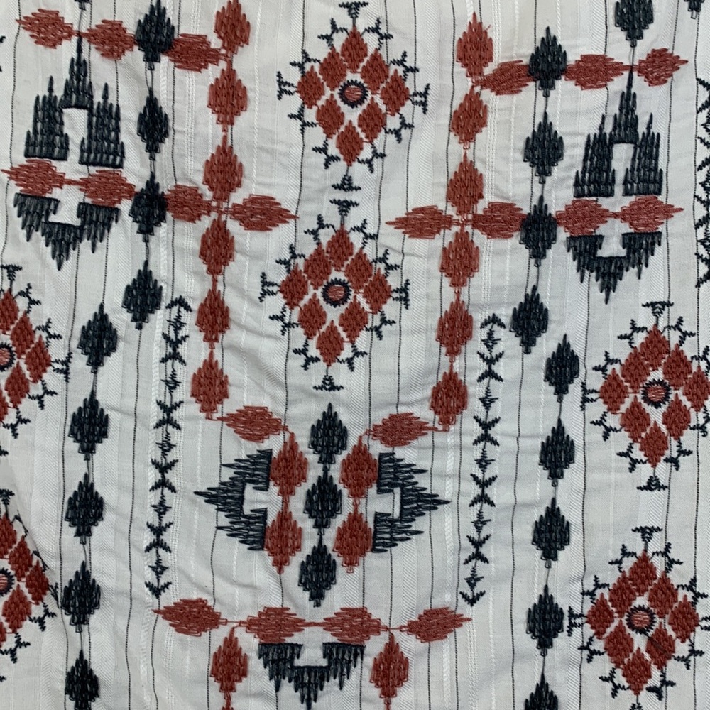 Knox Rose Top Blouse White Brown Embroidered M Light Weight Sleeveless Tiered - Picture 7 of 14